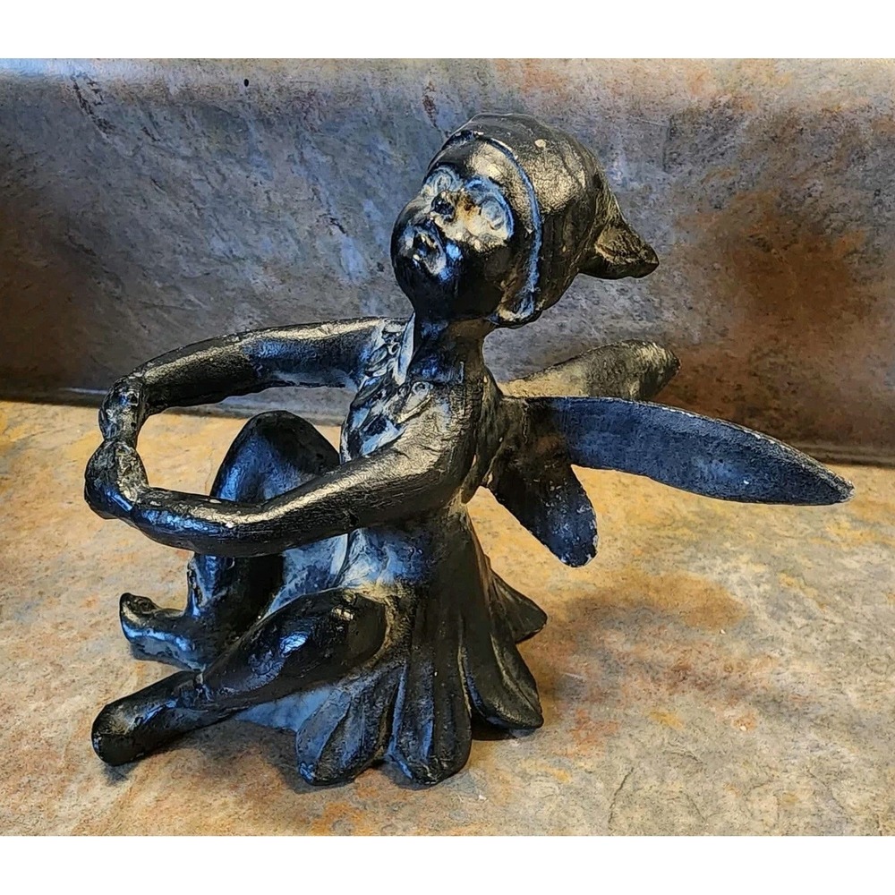 Andrea By Sadek Black Resin Fairy Figurine - Vintage Mythical Pixie Garden Decor